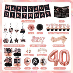 Rose Gold 40Th Birthday Decorations for Women – 63Pcs Happy 40Th Birthday Banner
