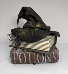 Animated Moving Talking Light-Up Witch Hat on Potion Books Halloween Decor NEW