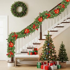 Christmas Garland with Lights 9FT Timer Prelit Garland Battery Operated Outdoor