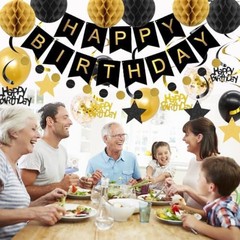 Birthday Decorations, NO DIY, Pre-Strung Happy Birthday Banner with Honeycomb…