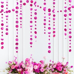 Hot Pink Party Decorations Circle Dots Garland Metallic Rose