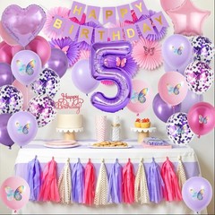 5th Pink Purple Decorations,Pink Purple 5th Balloons for Girls Lavender Party…