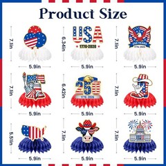 9Pcs 250 Anniversary USA Honeycomb Centerpiece, USA 250th Anniversary Decora…