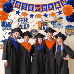 Orange and Blue Graduation Decorations, Grad Banner and Congrats Grad Hanging Sw