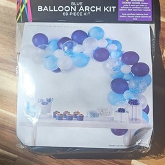 White & Silver Balloon Column Kit, Blue Balloon Arch Kit & Hanging Spiral Decor