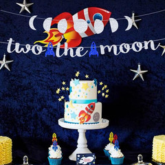 Two the Moon Birthday Decorations Silver Glitter Two the Moon Party Banner for O