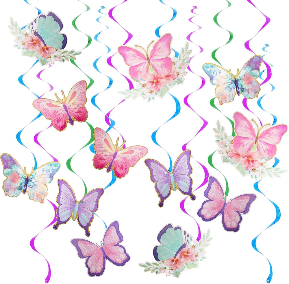 30 Pcs Butterfly Hanging Swirl Decorations Hanging Butterfly Party Decoration fo