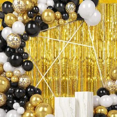 30 Pack Gold Foil Fringe Curtain Backdrop, 3.3×8.2 Feet Metallic Tinsel Strea…