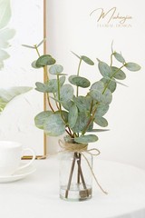 Muhanjia Artificial Eucalyptus Stems in Glass Vase with Faux Large, Green