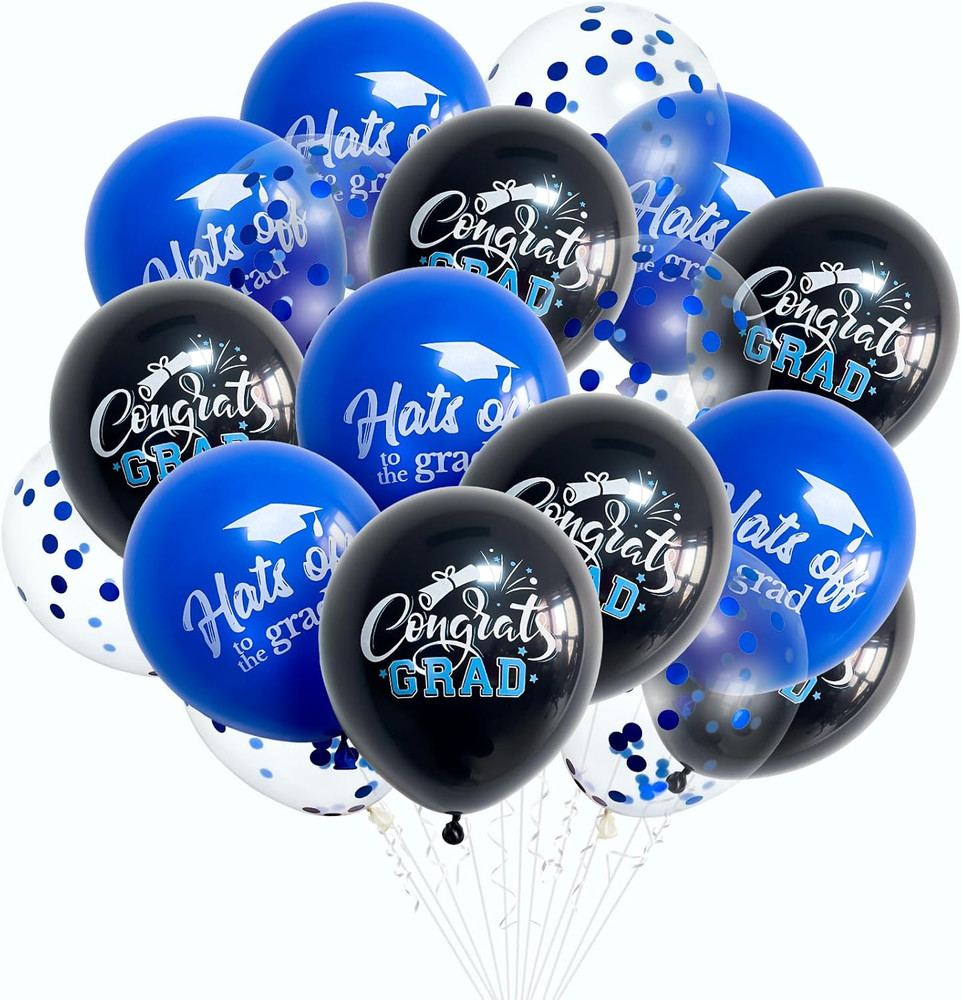 18 Pack Graduation Decorations 2026 Latex Balloons – 12 Inch Blue Black Congrats