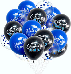 18 Pack Graduation Decorations 2026 Latex Balloons – 12 Inch Blue Black Congrats