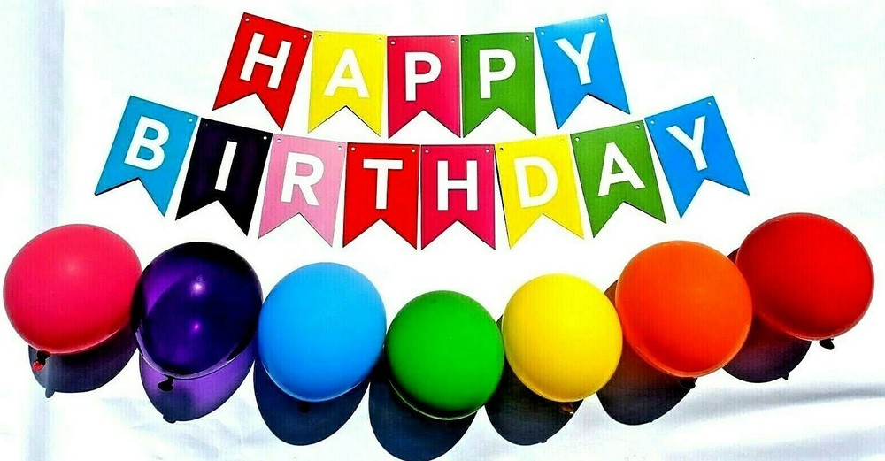 Multicoloured RAINBOW HAPPY BIRTHDAY Banner/ Bunting With Or Without Balloons