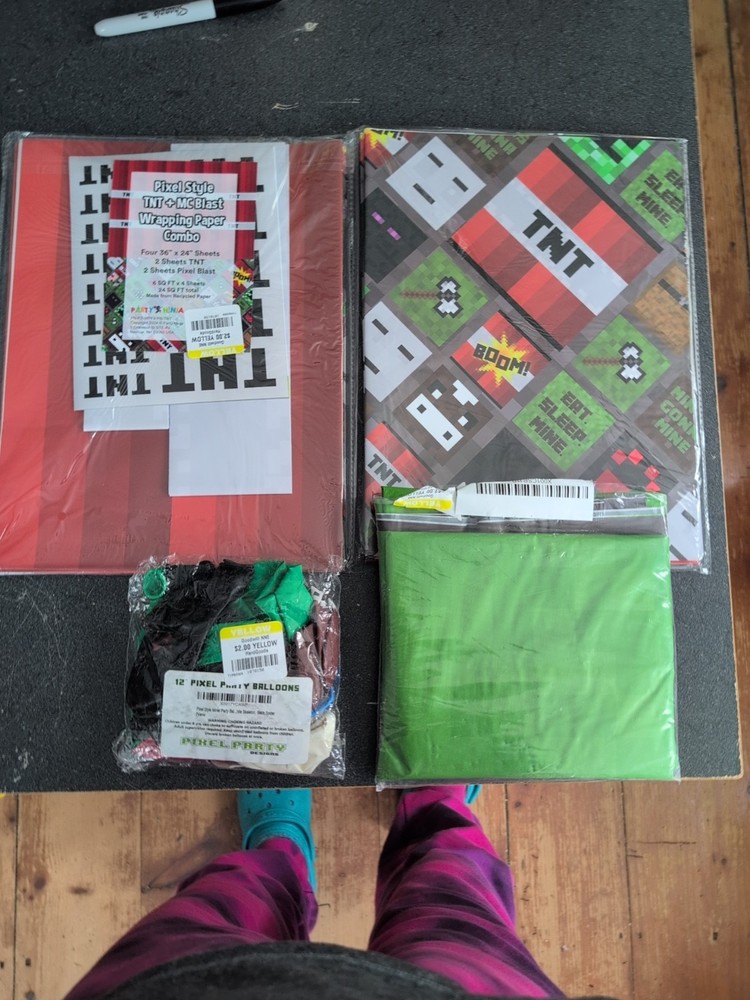 Minecraft Party Supplies Bundle 1 Tablecloth, 1pk Balloons, 2 Pks Wrapping Paper