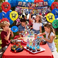 98 Pcs Power Rangers Decorations Tableware,Power Rangers Party Backdrop Banner