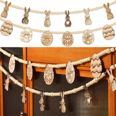 2 Pcs Easter Garland Wooden Rabbit Egg 6 FT Wooden Beads Easter Banner Rustic…