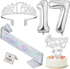 Dancing Queen Party Decorations 17 Silver with Dancing Queen 17 Sash and Tiara,