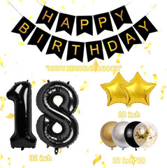 Happy 18th Birthday Decorations, 23pcs Black And Gold Birthday Decorations, B…