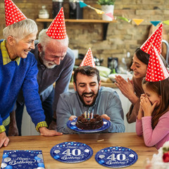 40PCS Happy 40Th Birthday Decorations Blue and Silver Cheers to 40 Years Plates