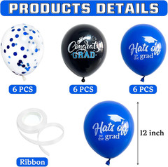 18 Pack Graduation Decorations 2026 Latex Balloons – 12 Inch Blue Black Congrats