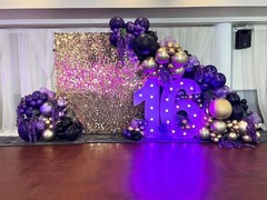 Kit De Arco De Globos Morado Oscuro Y Dorado Với Estrellas Para Aniversario