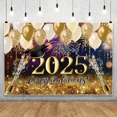2025 Graduation Backdrop Congratulation Class of 2025 Balloon 8x6ft Black Gold