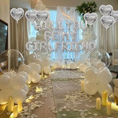 2 Set Silver Will You Be My Girlfriend Balloons – 42pcs 16″ Letter Balloon 12…