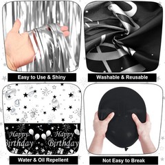 Black and Silver Birthday Decorations for Men Women Boys Girls, 85PCS White B…