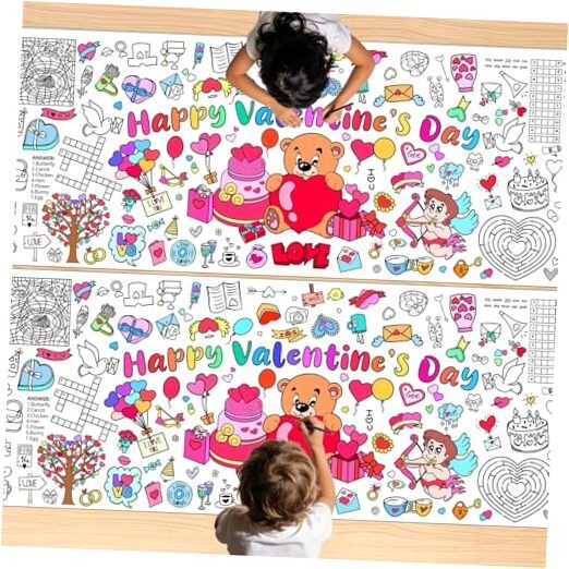 Valentines Coloring Tablecloth/Poster, 2 PCS Valentines 2pcs Pink-valentines