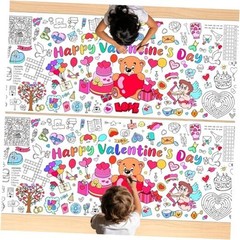 Valentines Coloring Tablecloth/Poster, 2 PCS Valentines 2pcs Pink-valentines