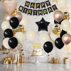 Black Gold Birthday Decorations for Women Men,Party Decorations Sand White Ch…