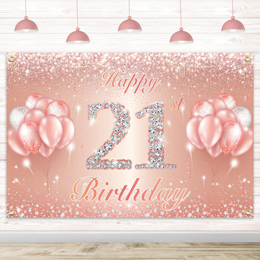 Happy 21St Birthday Banner Backdrop – 21 Birthday Party Decorations Supplies for