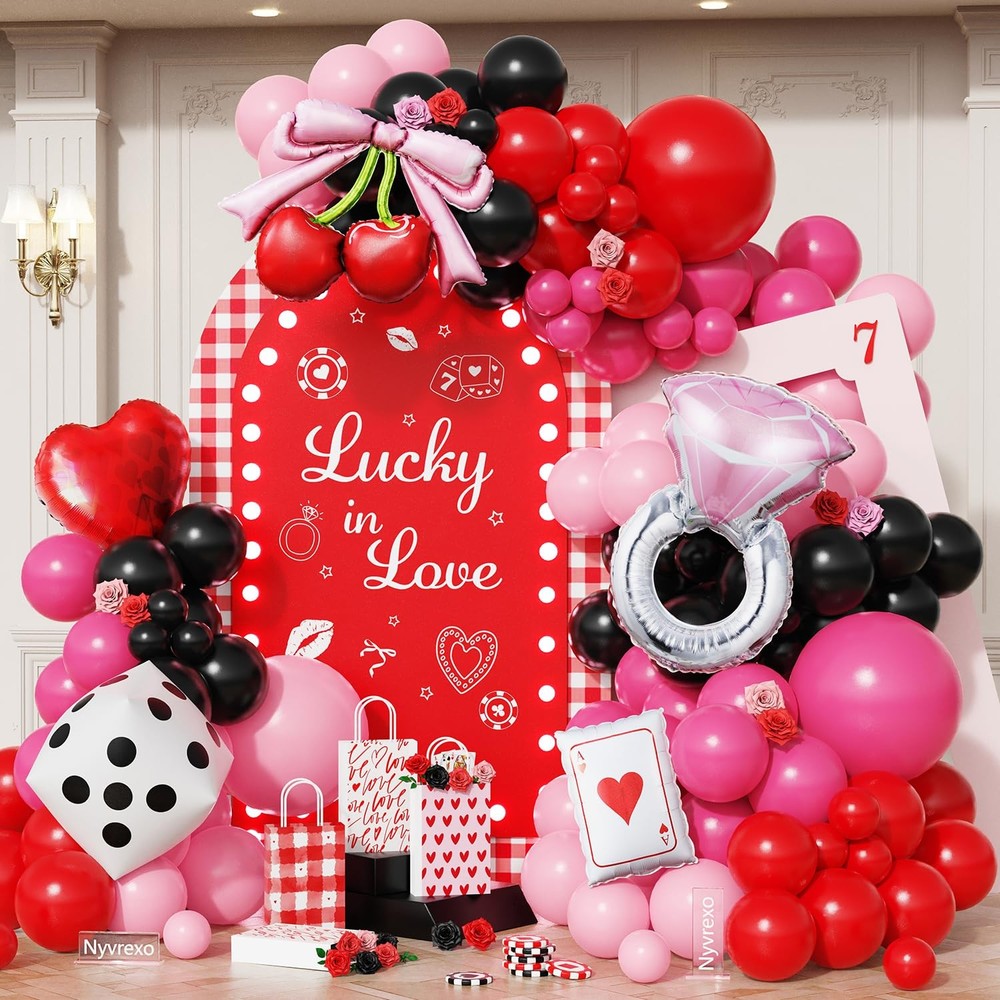 Lucky In Love Bachelorette Party Decorations, 146Pcs Red and Pink Vegas Bache…