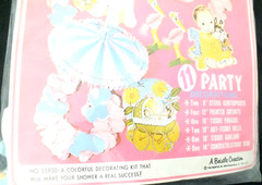 NOS Beistle 11 BABY shower paper cutouts HONEYCOMB Stork bells garland sealed