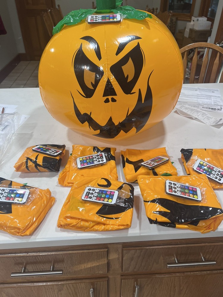 (8) Inflatable Pumpkin Ball Decoration, Multicolor Lighting. Includes Remotes