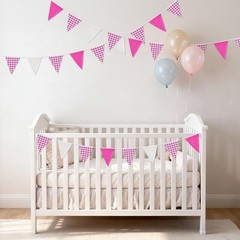 Pink and White Gingham Fabric Bunting Banner, 32Ft Cotton Burlap Triangle Gar…