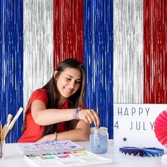 4th of July Decorations 2 Pack Tinsel Backdrop 3.28 FT x 7.05 FT Anniversary