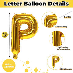 Giant P Alphabet Balloon Letters, Gold Self Inflating Letter Balloons Birthday